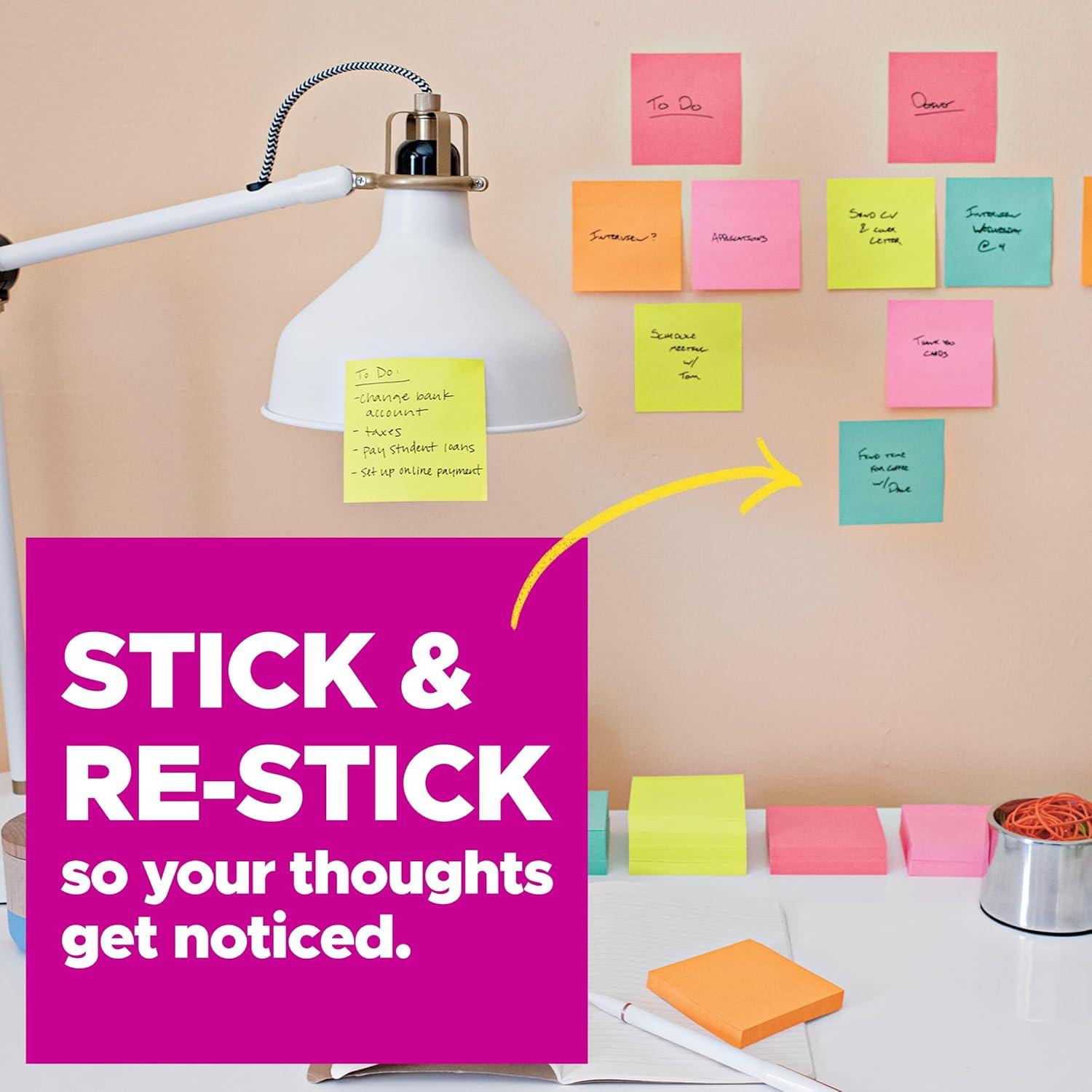 imagePostit Super Sticky Notes 4x4 in 4 Pads 2X The Sticking Power Supernova Neons Bright Colors Recyclable 6754SSMIASupernova Neons