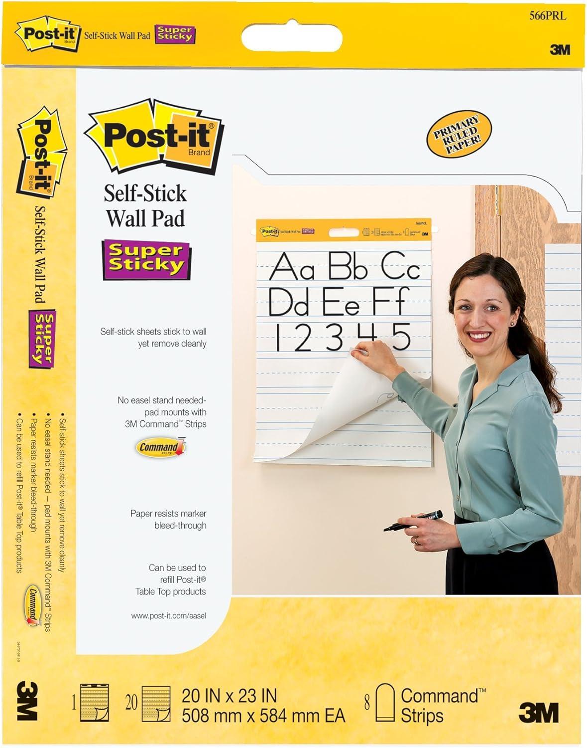 imagePostit Wall Pad 20 in x 23 in White Lined 20 SheetsPad 2 PadsPack Mounts with Command Strips Included