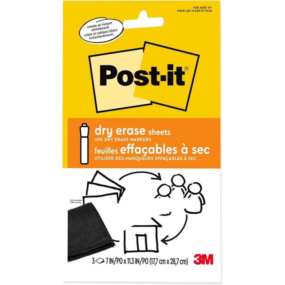 imagePostit Dry Erase Sheets 7 in x 113 in 30 Sheets Sticks Securely and Removes Cleanly DEFSHEETS30PK11W x 7H