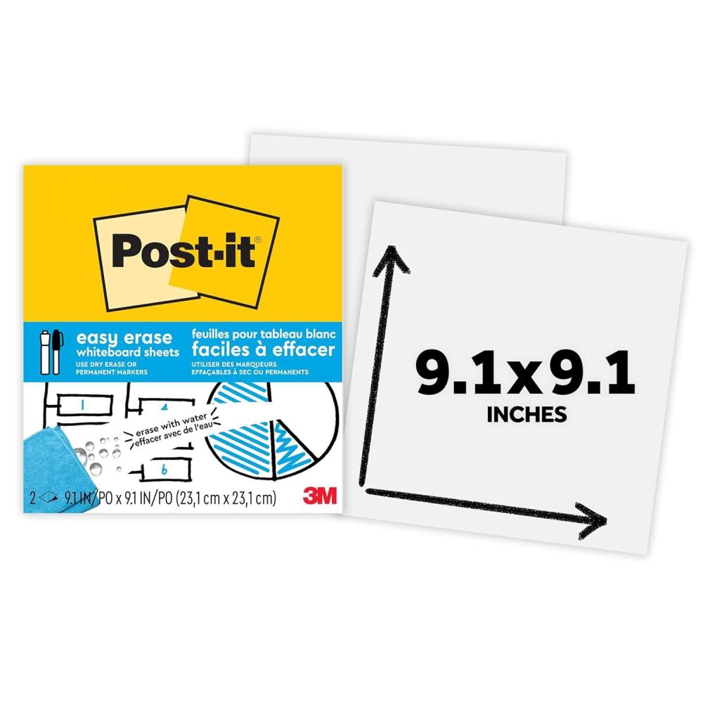 imagePostit Easy Erase Whiteboard Sheets 2 Pack 91 x 91 in Instant Whiteboard Use Dry Erase and Permanent Markers EESH2PKRET