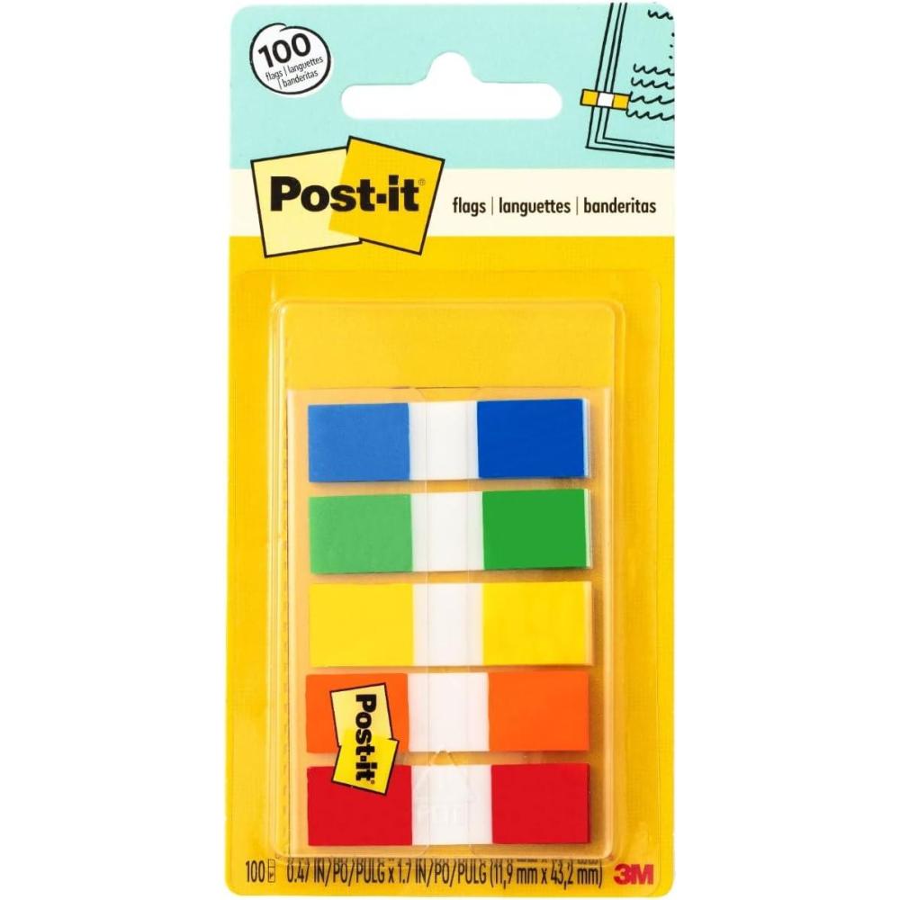 imagePostit Flags in Portable Dispenser 100 FlagsPack 47 in x 17 in 20 Each of Red Bright Orange Yellow Green and Blue 6835CFAssorted