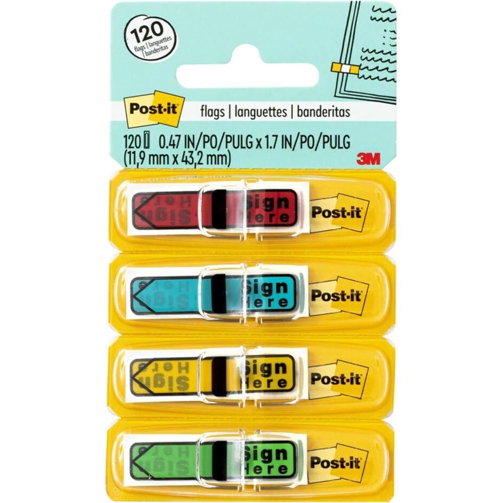 imagePostit Message Sign Here Flags 30Dispenser 4 DispensersPack 47 in Wide Assorted Colors 684SH02 x 28
