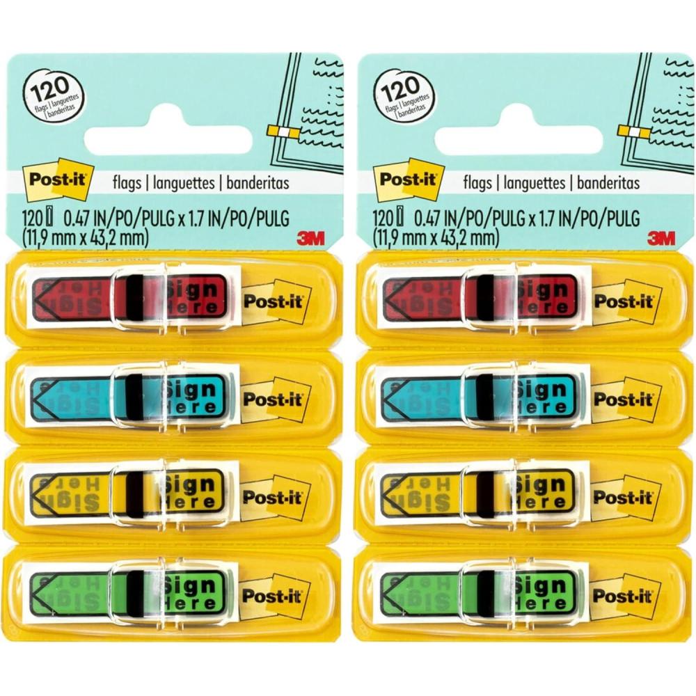 imagePostit Message Sign Here Flags 30Dispenser 4 DispensersPack 47 in Wide Assorted Colors 684SH120 Count Pack of 2