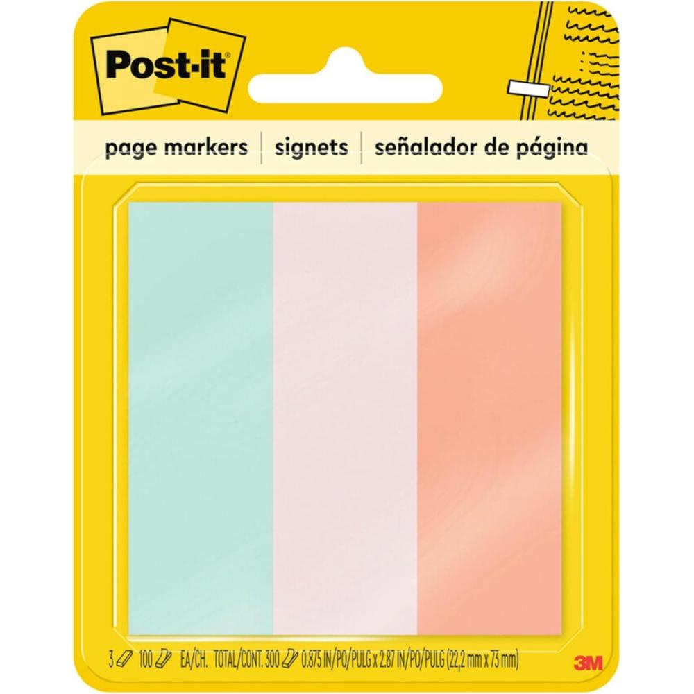 imagePostit Page Markers 1 in x 3 in Ideal for Temporary Marking and Noting in Books Assorted Colors 100 SheetsPad 3 PadsPack 5487Multicolor
