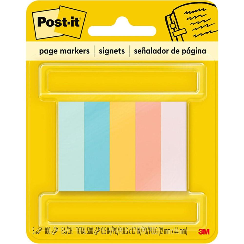 imagePostit Page Markers 12 in X 134 in Assorted Bright Colors 100 SheetsPad 5 PadsPack 6705AF2