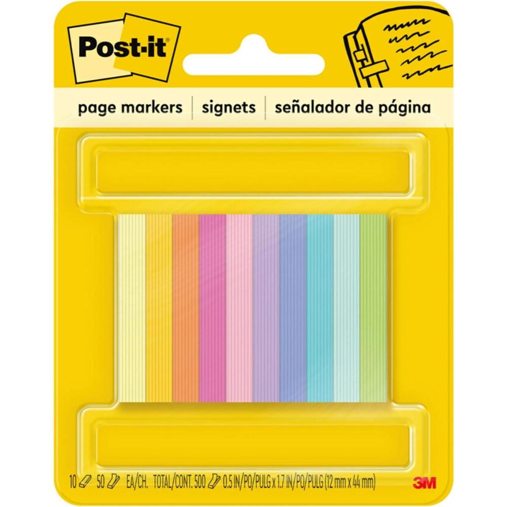 imagePostit Page Markers Assorted Bright Colors 12 in x 2 in 50 MarkersPad 10 PadsPack 67010AB