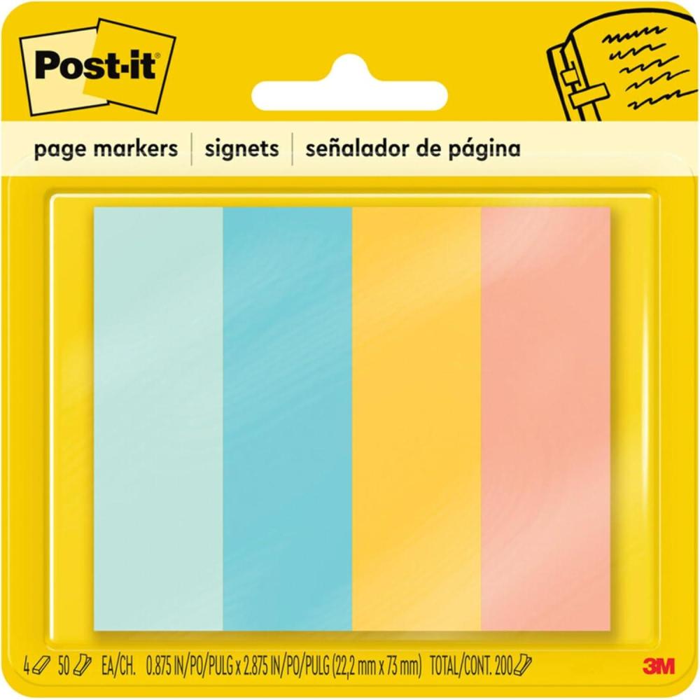 imagePostit Page Markers Assorted Colors 1 in x 3 in 50 SheetsPad 4 PadsPack 6714AF