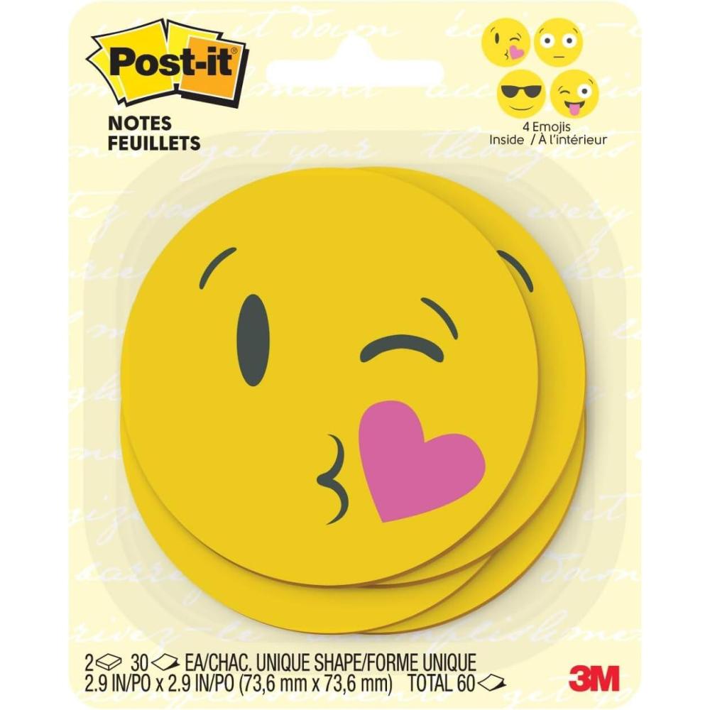 imagePostit Printed Notes 2 PadsPack 30 SheetsPad 29 in x 29 in Emoji Designs 4 Alternating Faces BC2030EMOJI Yellow Pack of 204 x 43