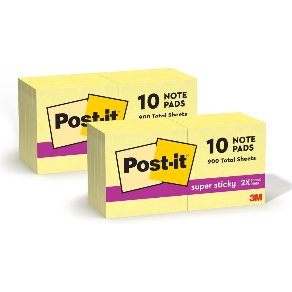 imagePostit Super Sticky Notes 2x2 in 10 Pads 2x the Sticking Power Canary Yellow Recyclable 62210SSCY Pack of 210 Sticky Note PadsPack 2