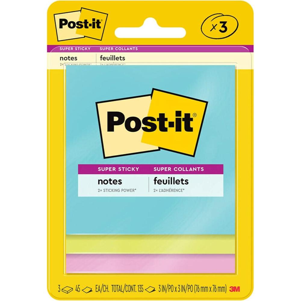 imagePostit Super Sticky Notes 3x3 in 3 Pads 2X The Sticking Power Supernova Neons Bright Colors Recyclable 3321SSMIA48