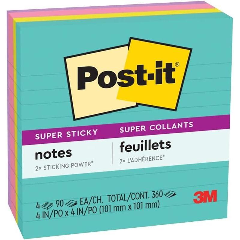 imagePostit Super Sticky Notes 4x4 in 4 Pads 2X The Sticking Power Supernova Neons Bright Colors Recyclable 6754SSMIASupernova Neons