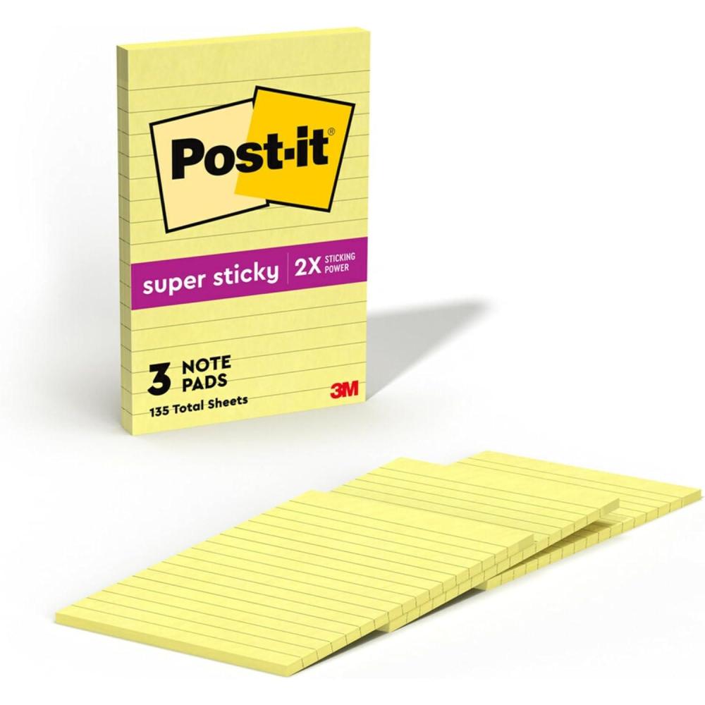 imagePostit Super Sticky Notes 4x6 in 4 Pads 2X The Sticking Power Canary Yellow Recyclable 4621SSCYCanary Yellow