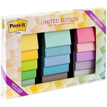 imagePostit Super Sticky Notes Limited Edition Color Collection 3x3 in 15 PadsPack 45 SheetsPad3 in x 3 in Pack of 12