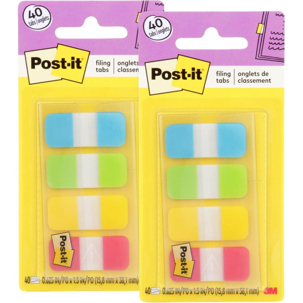 imagePostit Tabs 625 in Solid Aqua Lime Yellow Red 10Color 40Dispenser 676ALYR Pack of 240 Count Pack of 2
