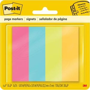 3M 6714AU Post-It Page Markers, Assorted Brights, 50 Strips/Pad, 4 Pads/Pack