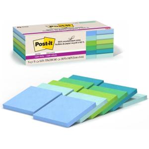 Post-it 100% Recycled Paper Super Sticky Notes, 2X The Sticking Power, 3×3 in, 12 Pads/Pack, 70 Sheets/Pad, Canary Yellow (654R-12SSCY)(Oasis)