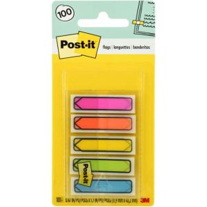 Post-it Arrow Flags, Assorted Bright Colors, .47 in Wide, 100/On-the-Go Dispenser, 1 Dispenser/Pack (684-ARR2)(0.4″ x 2.8″)