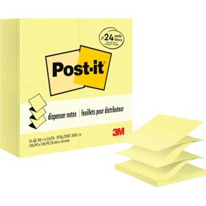 Post-it Dispenser Pop-up Notes, 3×3 in, 24 Pads, Canary Yellow, Clean Removal, Recyclable(Notes)