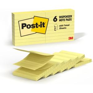 Post-it Dispenser Pop-up Notes, 3×3 in, 6 Pads, Canary Yellow, Clean Removal, Recyclable