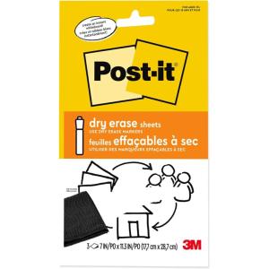 Post-it Dry Erase Sheets, 7 in x 11.3 in, 30 Sheets, Sticks Securely and Removes Cleanly (DEFSHEETS-30PK)(11″W x 7″H)