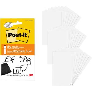 Post-it Dry Erase Sheets, 7 in x 11.3 in, 30 Sheets, Sticks Securely and Removes Cleanly (DEFSHEETS-30PK)(24 Sheets)