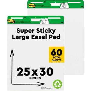 Post-it Easel Pad Made with Recycled Paper, 25 in x 30 in, White, 30 Sheets/Pad, 2 Pads/Pack, Great for Virtual Teachers and Students (559RP)