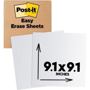 Post-it Easy Erase Whiteboard Sheets, 2 Pack, 9.1 x 9.1 in, Instant Whiteboard, Use Dry Erase and Permanent Markers (EE-SH-2PK-SIOC)