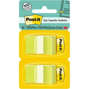 Post-it Flags, 50/Dispenser, 2 Dispensers/Pack, 1 in Wide, Green (680-GN2)(Bright Green)