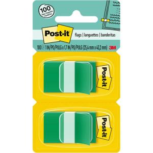 Post-it Flags, 50/Dispenser, 2 Dispensers/Pack, 1 in Wide, Green (680-GN2)(Green)