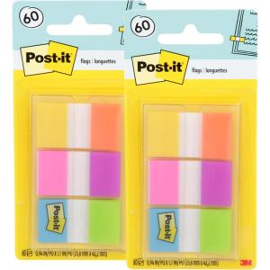 Post-it Flags, 60/On-The-Go Dispenser, .94 in Wide, Alternating Electric Glow Collection (680-EG-ALT)(1 Count (Pack of 2))