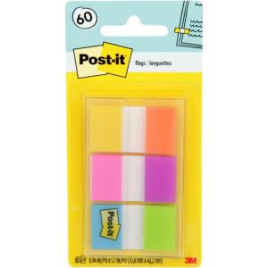 Post-it Flags, 60/On-The-Go Dispenser, .94 in Wide, Alternating Electric Glow Collection (680-EG-ALT)(60 Flags)