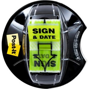 Post-it Flags, Sign Here, 200/High Volume Desk Grip Dispenser, 1 in Wide, Yellow (680-HVSH)(Bright Green)