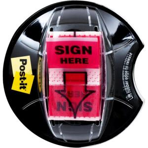 Post-it Flags, Sign Here, 200/High Volume Desk Grip Dispenser, 1 in Wide, Yellow (680-HVSH)(Red)