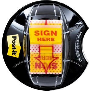 Post-it Flags, Sign Here, 200/High Volume Desk Grip Dispenser, 1 in Wide, Yellow (680-HVSH)(Yellow)