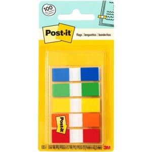 Post-it Flags in Portable Dispenser, 100 Flags/Pack, .47 in x 1.7 in, 20 Each of Red, Bright Orange, Yellow, Green, and Blue (683-5CF)(Assorted)