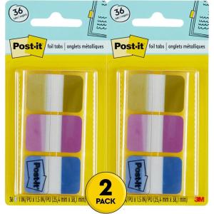 Post-it Foil Tabs, Iridescent Colors, 36 Tabs/Pack, 1 in x 1.5 in (686-FLOPBT)(1 Count (Pack of 2))