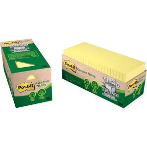 Post-it Greener Notes, 3 in x 3 in, 24 Pads, America’s #1 Favorite Sticky Notes, Canary Yellow (654R-24CP-CY)(7.5″ x 3.2″)