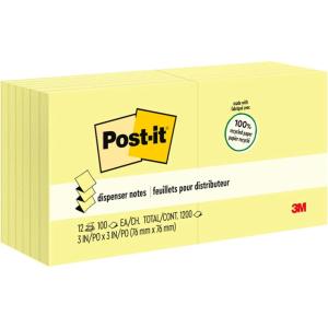 Post-it Greener Recycled Pop-up Notes 3×3 in, 12 Pads, America’s’s #1 Favorite Sticky Notes, Canary Yellow, Clean Removal, 100% Recycled Material(R330RP-12YW)