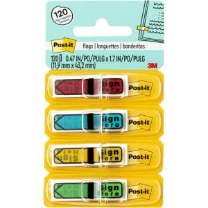 Post-it Message Sign Here Flags, 30/Dispenser, 4 Dispensers/Pack, .47 in Wide, Assorted Colors (684-SH)(0.2″ x 2.8″)