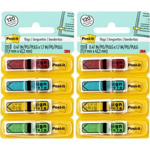 Post-it Message Sign Here Flags, 30/Dispenser, 4 Dispensers/Pack, .47 in Wide, Assorted Colors (684-SH)(120 Count (Pack of 2))