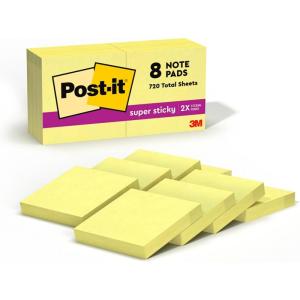 Post-it® Mini Super Sticky Notes 1 7/8 in x 1 7/8 in Canary Yellow 8 Pads/Pack 90 SheetsPad(Canary Yellow)