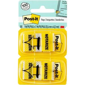 Post-it Notarize Flags, 50/Dispenser, 2 Dispensers/Pack, 1 in Wide, Yellow (680-NZ2)