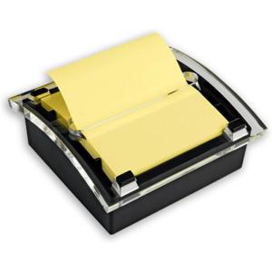 Post-it Note Dispenser, Sticky Note Holder, Black Base, Clear Top, Includes 50 Sheets of 3 in x 3 in Canary Yellow Pop-Up Notes, Classroom or Office Supplies