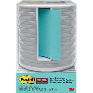 Post-it Note Dispenser with Post-it Pop-up Notes, White Base with Grey Geometric Pattern, 1 Aqua Splash 3 in. x 3 in. Super Sticky Note Pad, Classroom or Office Supplies(White)