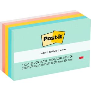Post-it Notes, 3×5 in, 5 Pads, America’s #1 Favorite Sticky Notes, Marseille Collection, Pastel Colors (Pink, Mint, Yellow), Recyclable (655-AST)