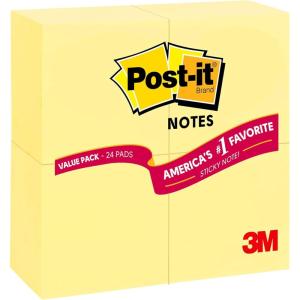 Post-it Notes Value Pack, 3 in. x 3 in. Canary Yellow, 24 Pads/Pack(6″ x 6″)
