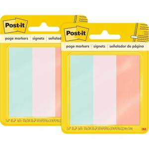 Post-it Page Markers, 1 in x 3 in, Ideal for Temporary Marking and Noting in Books, Assorted Colors, 100 Sheets/Pad, 3 Pads/Pack (5487)(Assorted Colors)