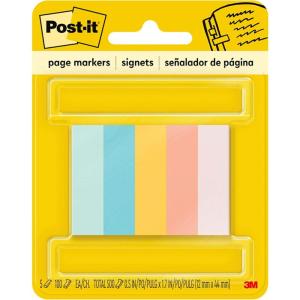 Post-it Page Markers, 1/2 in X 1-3/4 in, Assorted Bright Colors, 100 Sheets/Pad, 5 Pads/Pack (670-5AF2)