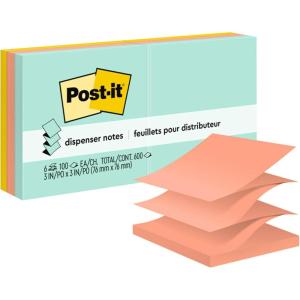Post-it Pop-up Notes 3×3 in 6 Pads America’s #1 Favorite Sticky Notes Beachside Café Collection Pastel Colors Recyclable (R330-AP)