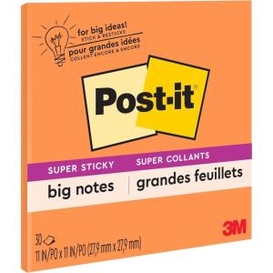Post-it Super Sticky Big Notes, 11 in x 11 in, 1 Pad, 2X The Sticking Power, Neon Orange (BN11O)(0.3″ x 11.1″ (Pack of 6))